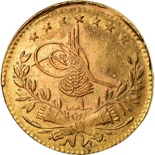 Coin, Turkey, Muhammad VI, 25 Kurush, 1917, Qustantiniyah, EF(40-45), Gold