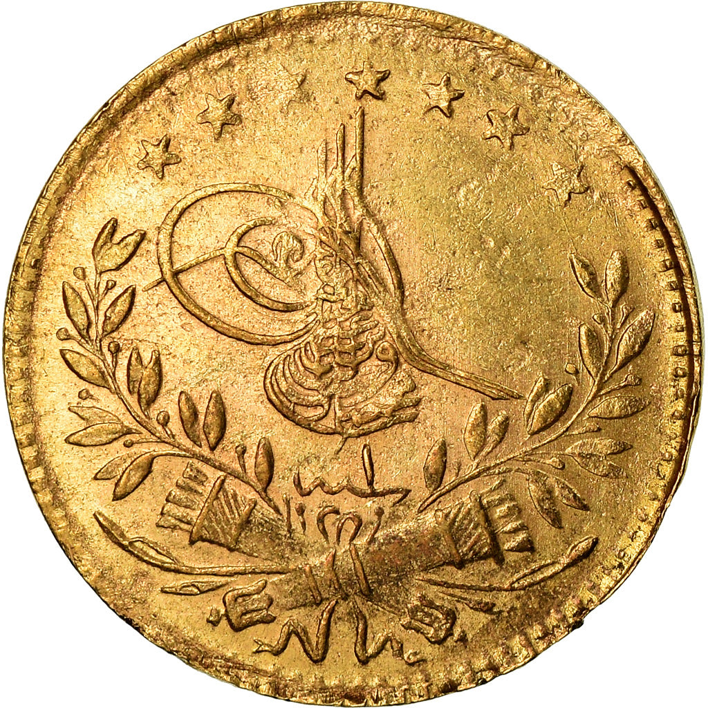 Coin, Turkey, Muhammad VI, 25 Kurush, 1917, Qustantiniyah, EF(40-45), Gold