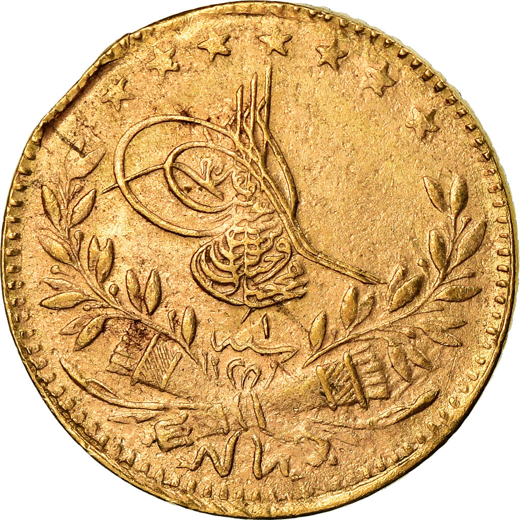 Coin, Turkey, Muhammad VI, 25 Kurush, 1917, Qustantiniyah, EF(40-45), Gold