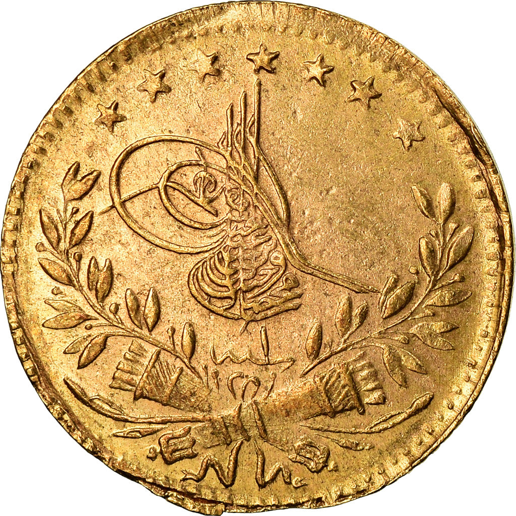 Coin, Turkey, Muhammad VI, 25 Kurush, 1917, Qustantiniyah, EF(40-45), Gold
