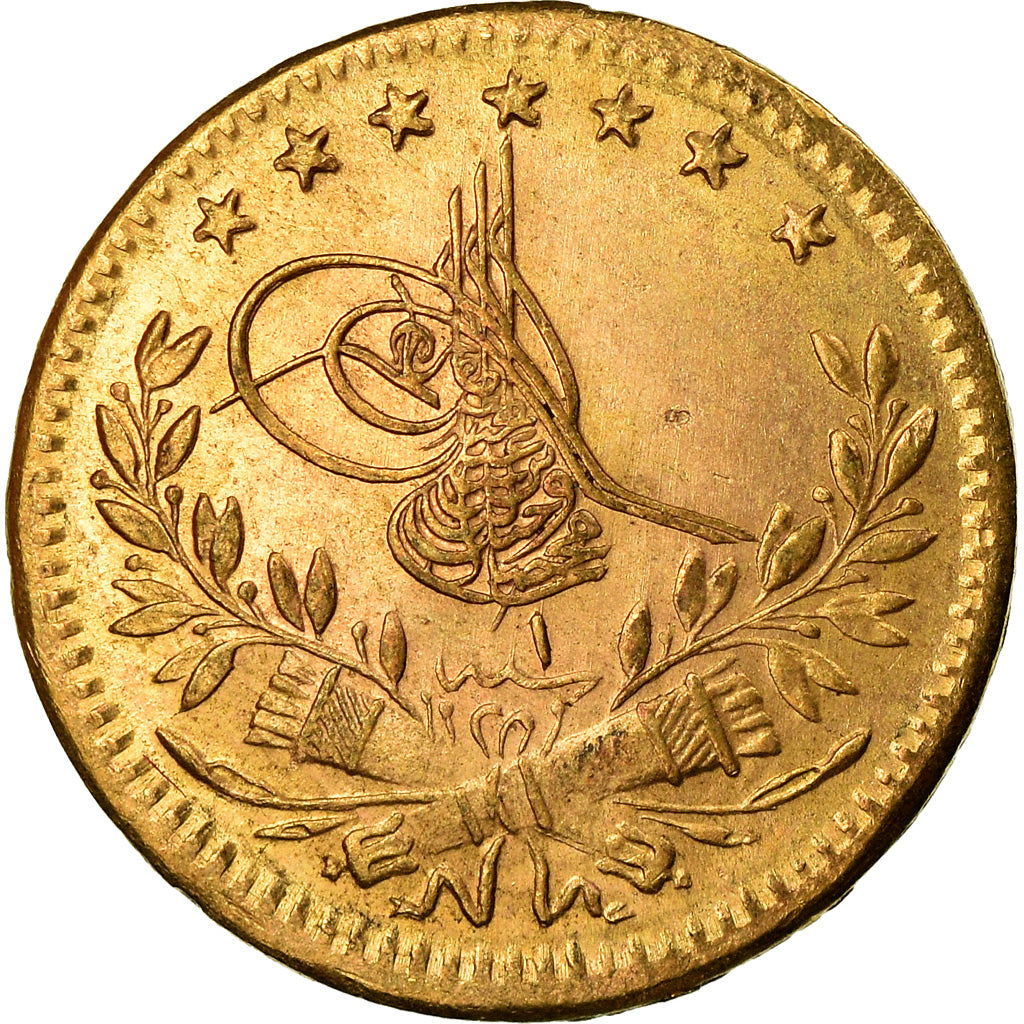 Coin, Turkey, Muhammad VI, 25 Kurush, 1917, Qustantiniyah, EF(40-45), Gold