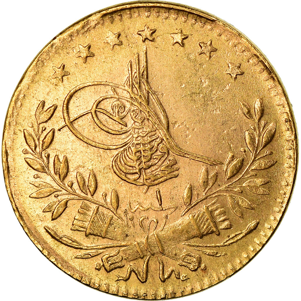 Coin, Turkey, Muhammad VI, 25 Kurush, 1917, Qustantiniyah, EF(40-45), Gold