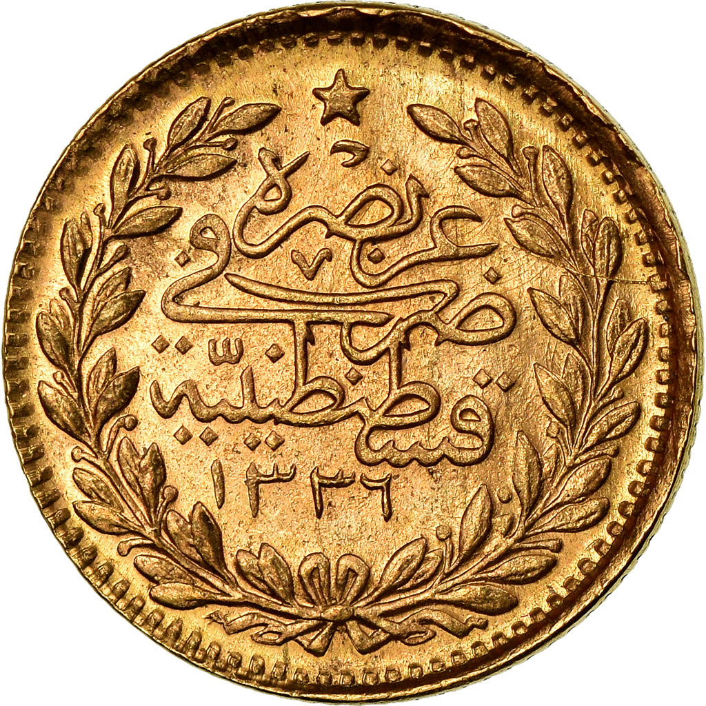 Monnaie, Turquie, Muhammad VI, 25 Kurush, 1917, Qustantiniyah, TTB, Or, KM:819
