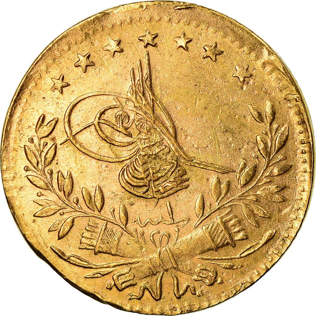 Coin, Turkey, Muhammad VI, 25 Kurush, 1917, Qustantiniyah, EF(40-45), Gold