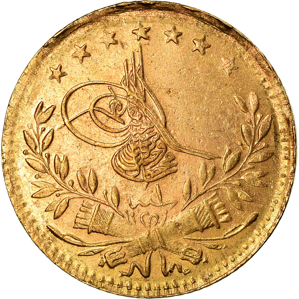 Coin, Turkey, Muhammad VI, 25 Kurush, 1917, Qustantiniyah, EF(40-45), Gold