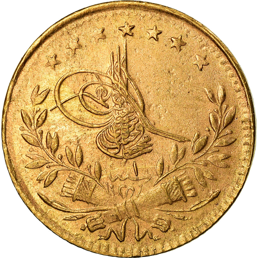 Coin, Turkey, Muhammad VI, 25 Kurush, 1917, Qustantiniyah, EF(40-45), Gold