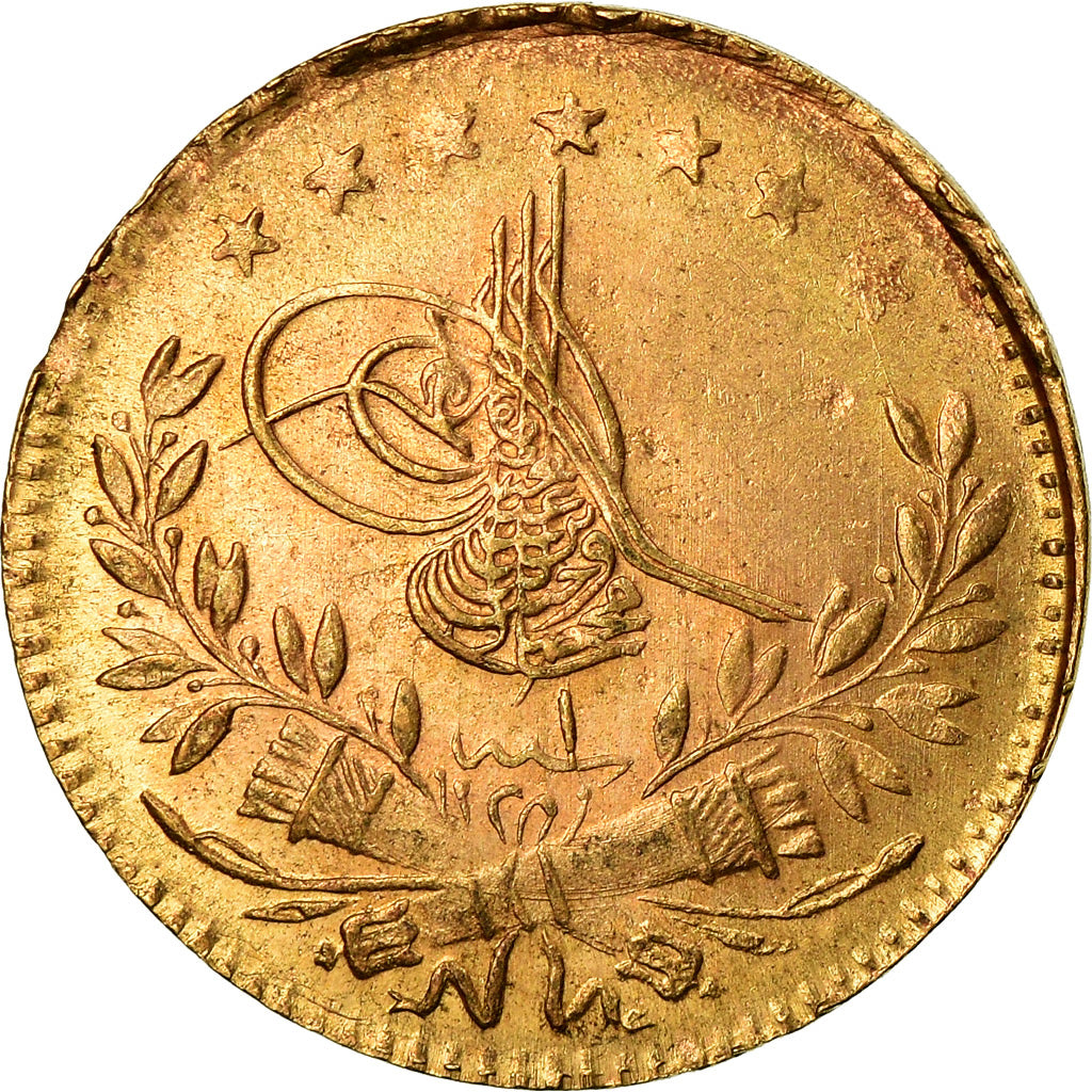 Coin, Turkey, Muhammad VI, 25 Kurush, 1917, Qustantiniyah, EF(40-45), Gold