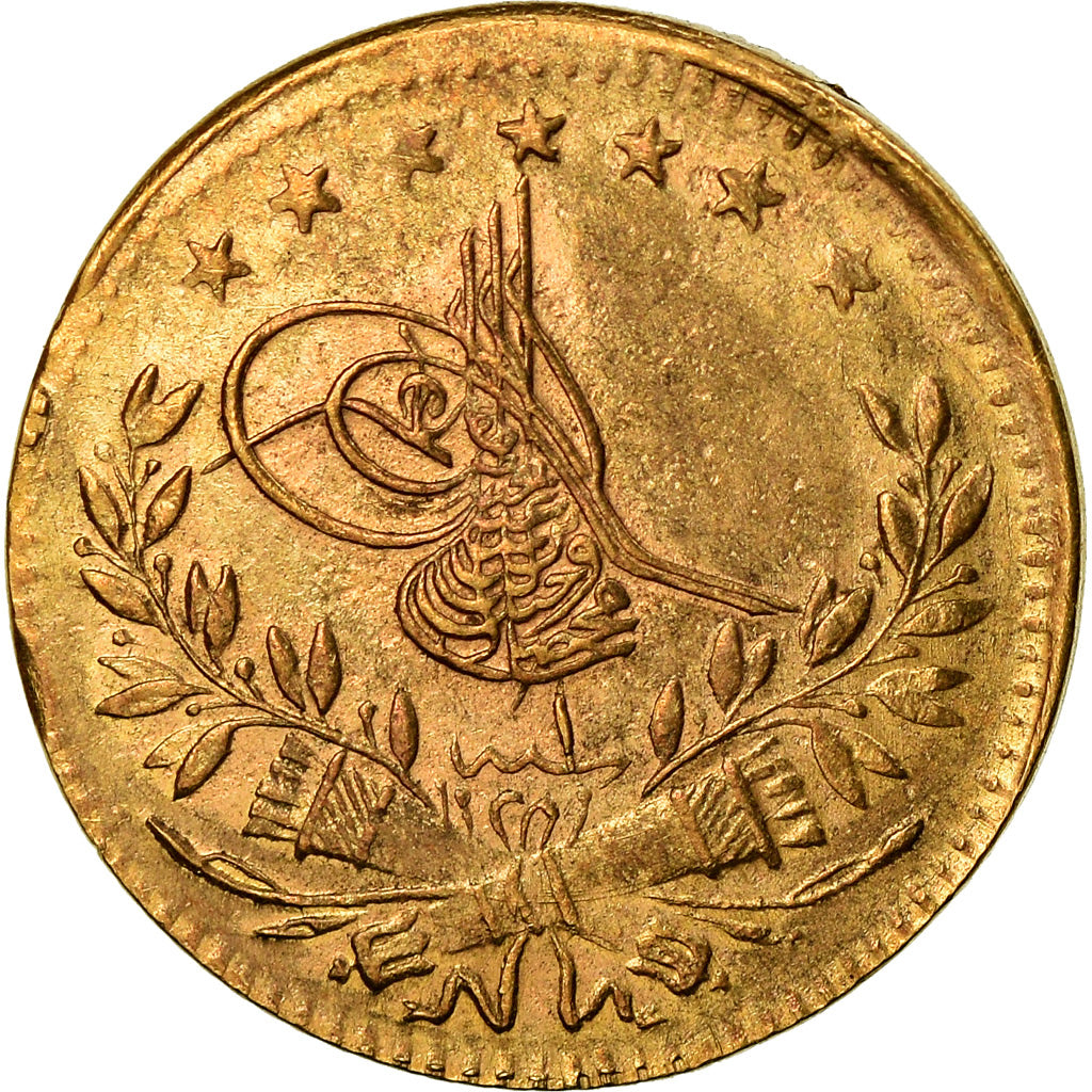 Coin, Turkey, Muhammad VI, 25 Kurush, 1917, Qustantiniyah, EF(40-45), Gold