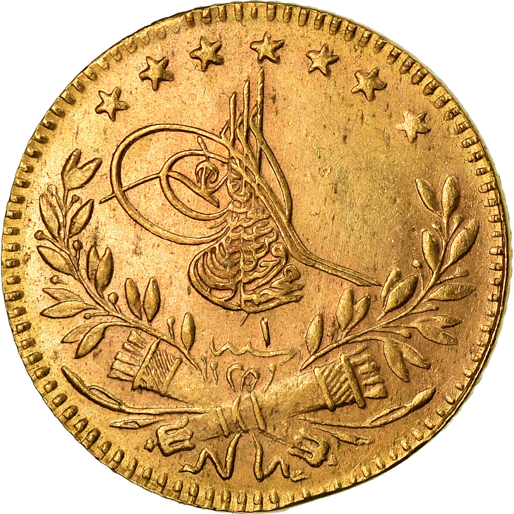 Coin, Turkey, Muhammad VI, 25 Kurush, 1917, Qustantiniyah, EF(40-45), Gold