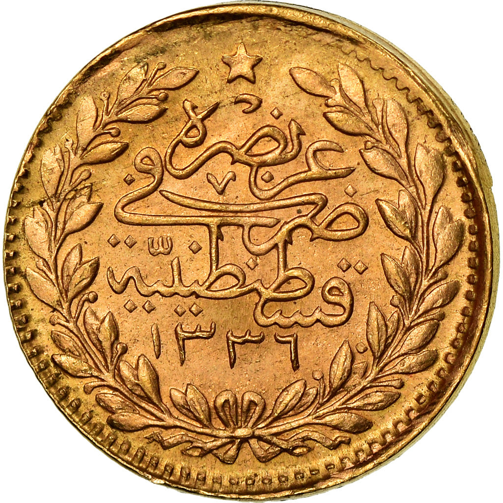 Munten, Turkije, Muhammad VI, 25 Kurush, 1917, Qustantiniyah, ZF, Goud, KM:819