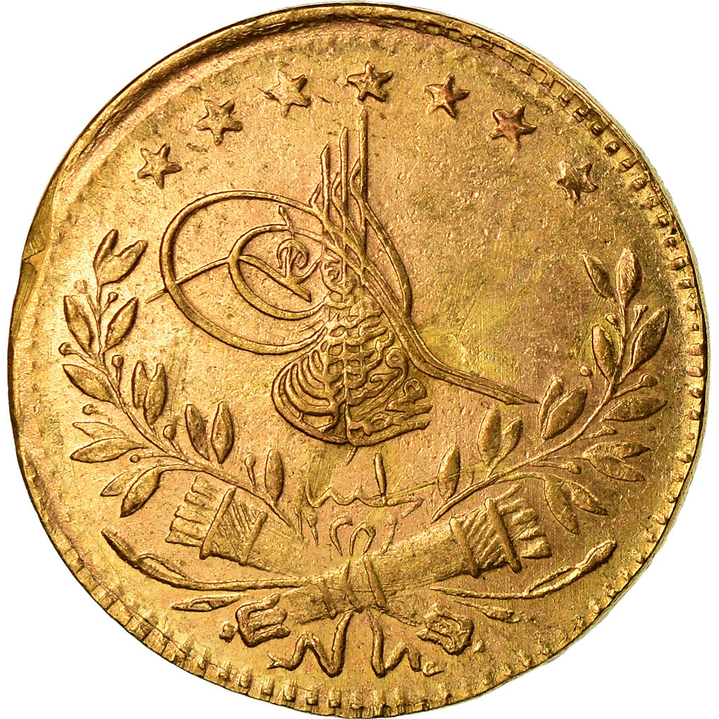 Coin, Turkey, Muhammad VI, 25 Kurush, 1917, Qustantiniyah, EF(40-45), Gold