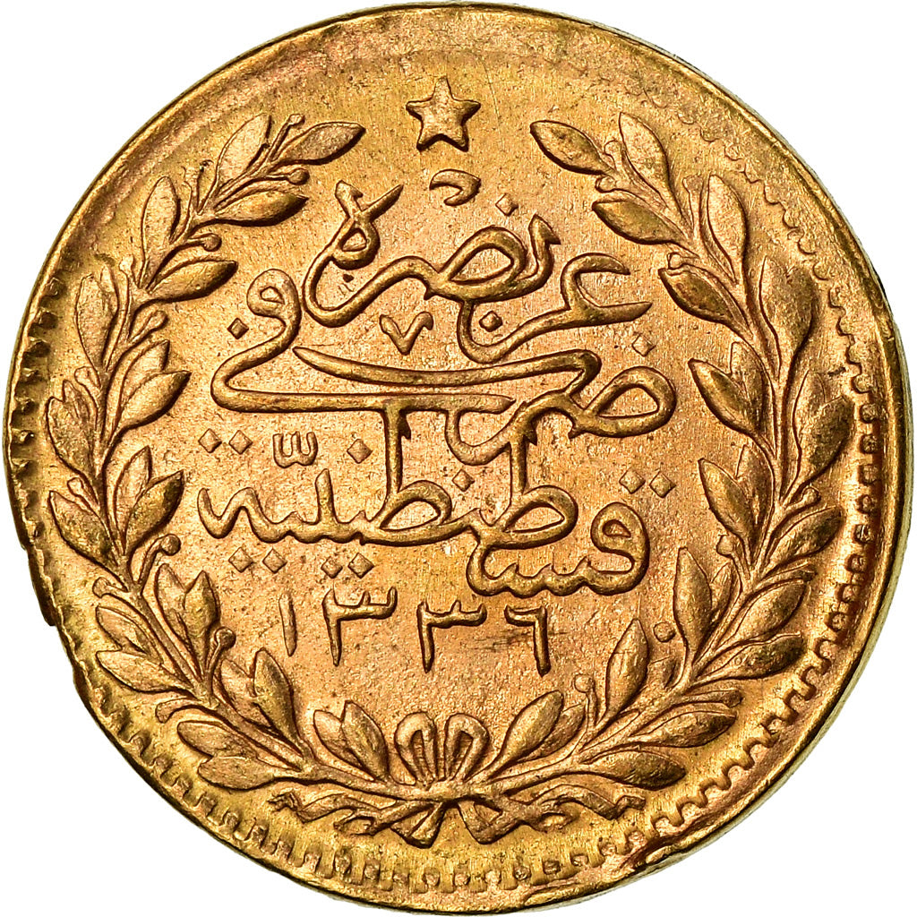 Moneta, Turchia, Muhammad VI, 25 Kurush, 1917, Qustantiniyah, BB, Oro, KM:819