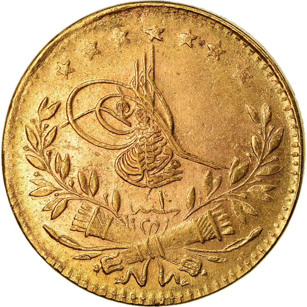 Coin, Turkey, Muhammad VI, 25 Kurush, 1917, Qustantiniyah, EF(40-45), Gold