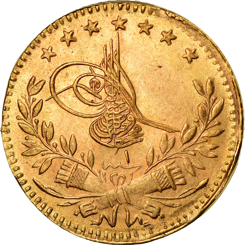 Coin, Turkey, Muhammad VI, 25 Kurush, 1917, Qustantiniyah, EF(40-45), Gold