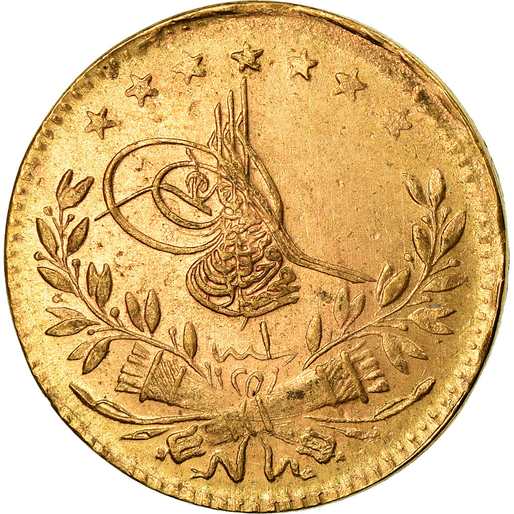 Coin, Turkey, Muhammad VI, 25 Kurush, 1917, Qustantiniyah, EF(40-45), Gold