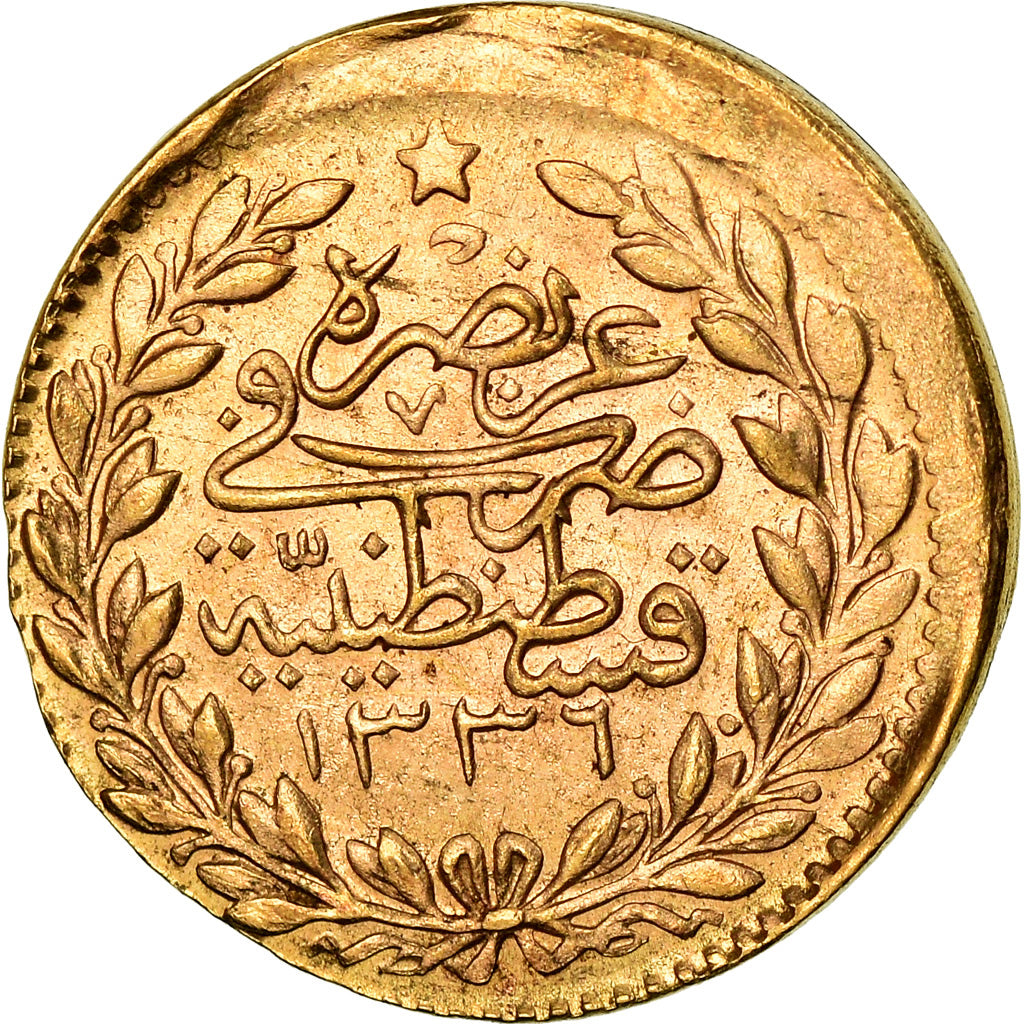 Coin, Turkey, Muhammad VI, 25 Kurush, 1917, Qustantiniyah, Fautée, EF(40-45)
