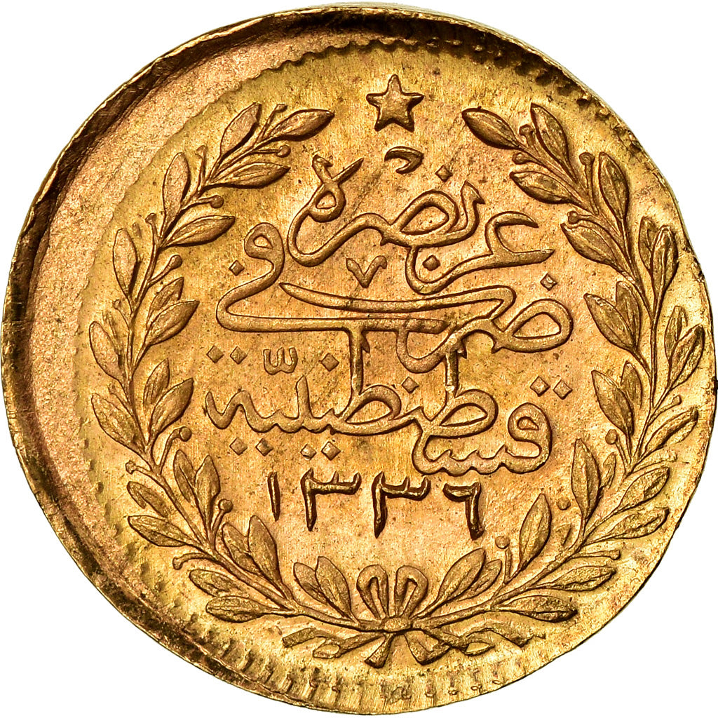 Coin, Turkey, Muhammad VI, 25 Kurush, 1917, Qustantiniyah, Fautée, EF(40-45)