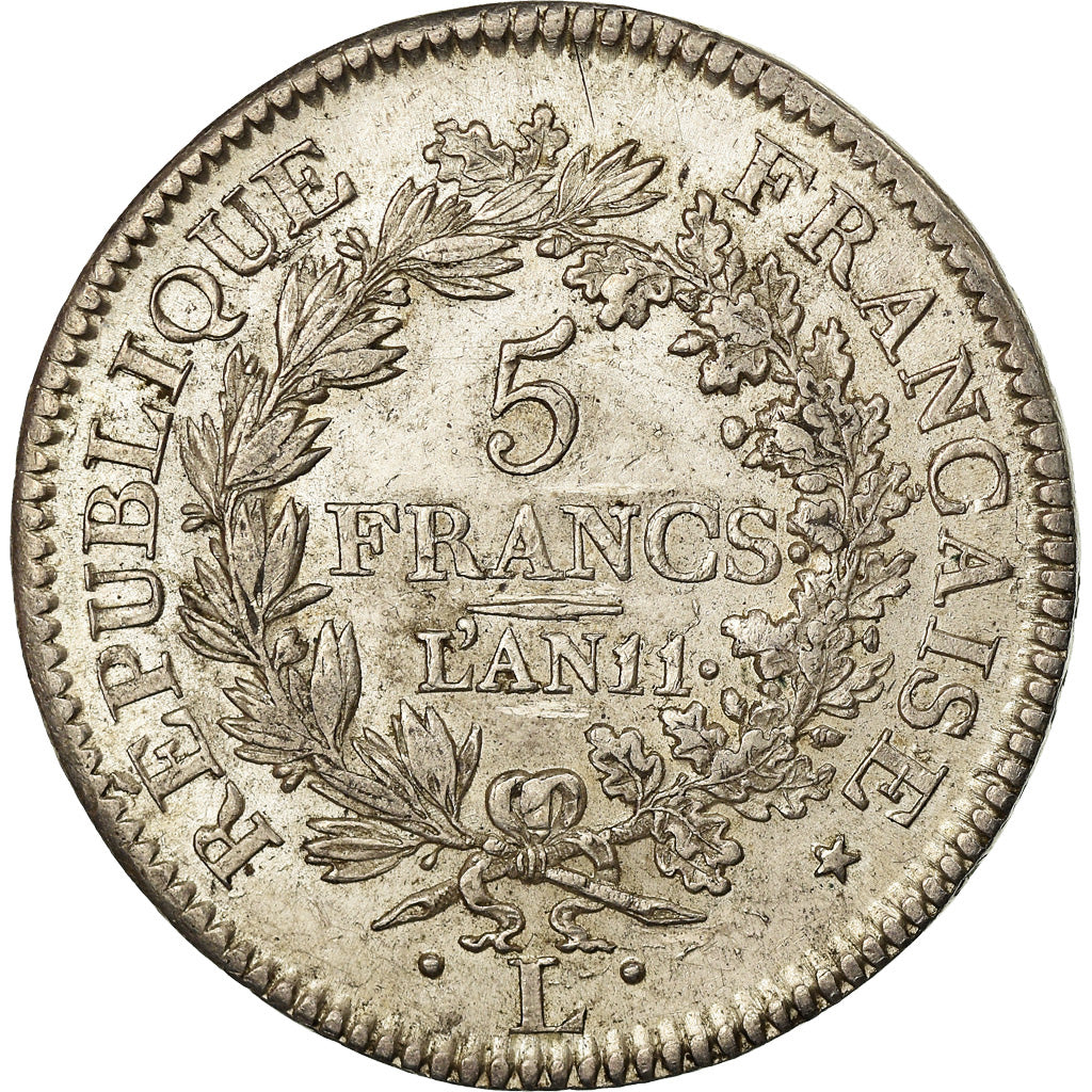 Coin, France, Union et Force, 5 Francs, AN 11, Bayonne, AU(55-58), Silver
