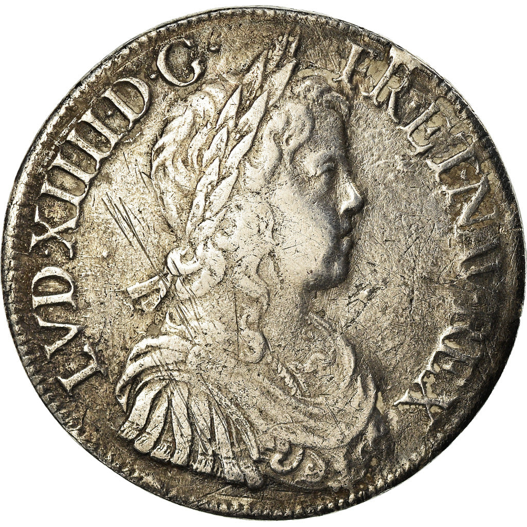 Moneda, Francia, Louis XIV, Écu à la mèche longue, Ecu, 1652, Amiens, BC+