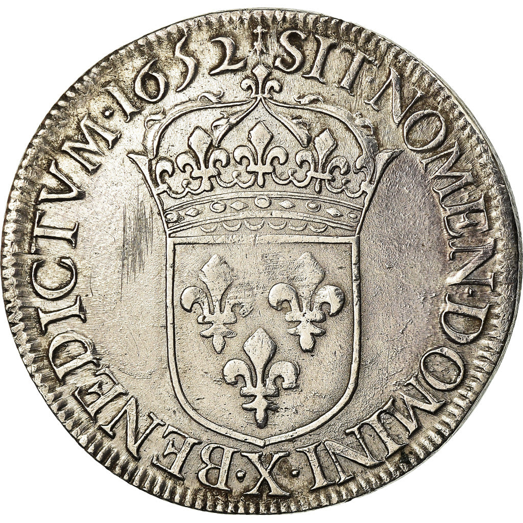 Moneda, Francia, Louis XIV, Écu à la mèche longue, Ecu, 1652, Amiens, BC+