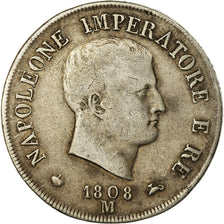 Monnaie, États italiens, KINGDOM OF NAPOLEON, Napoleon I, 5 Lire, 1808, Milan