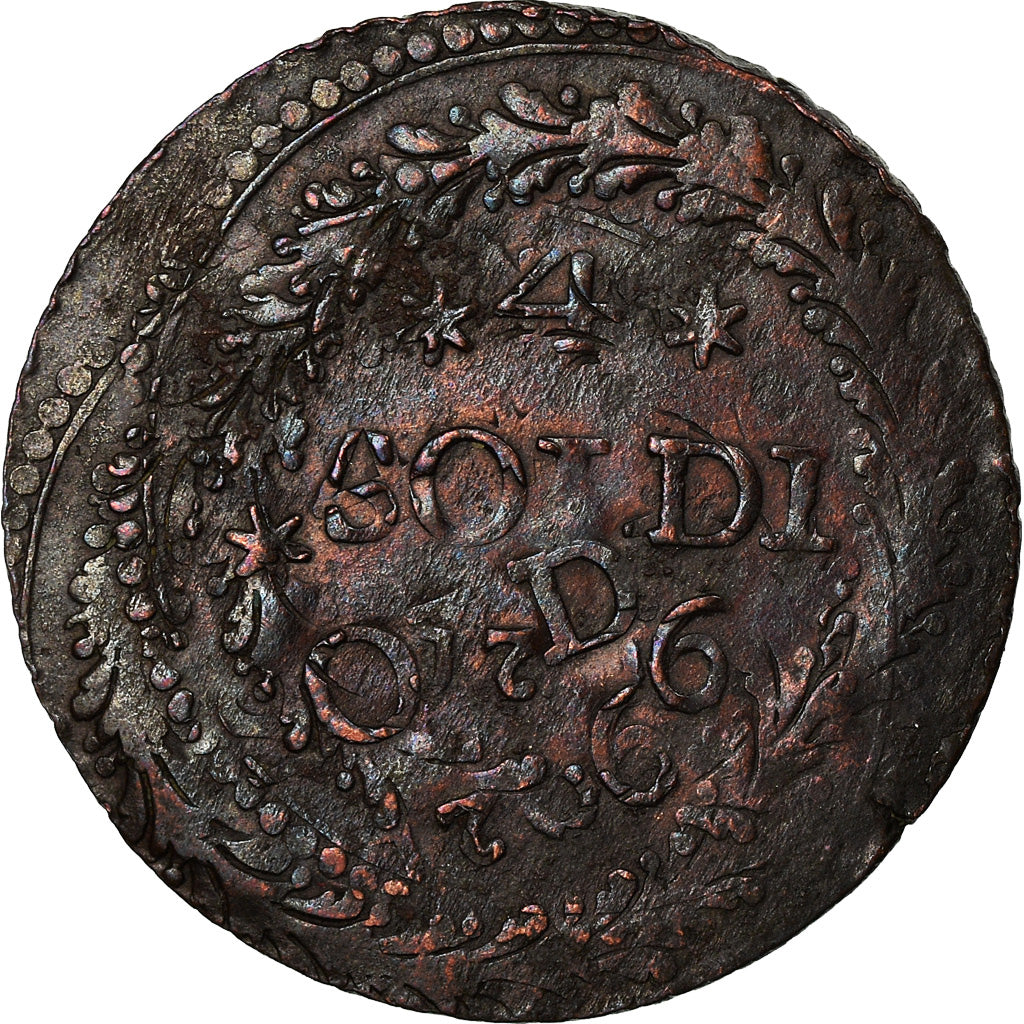 Coin, ITALIAN STATES, CORSICA, General Pasquale Paoli, 4 Soldi, 1766, Fautée