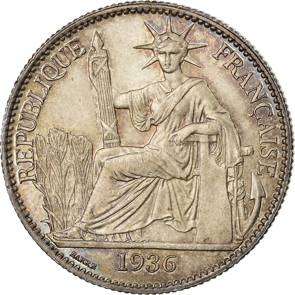 Coin, FRENCH INDO-CHINA, 50 Cents, 1936, Paris, MS(64), Silver, KM:4a.2