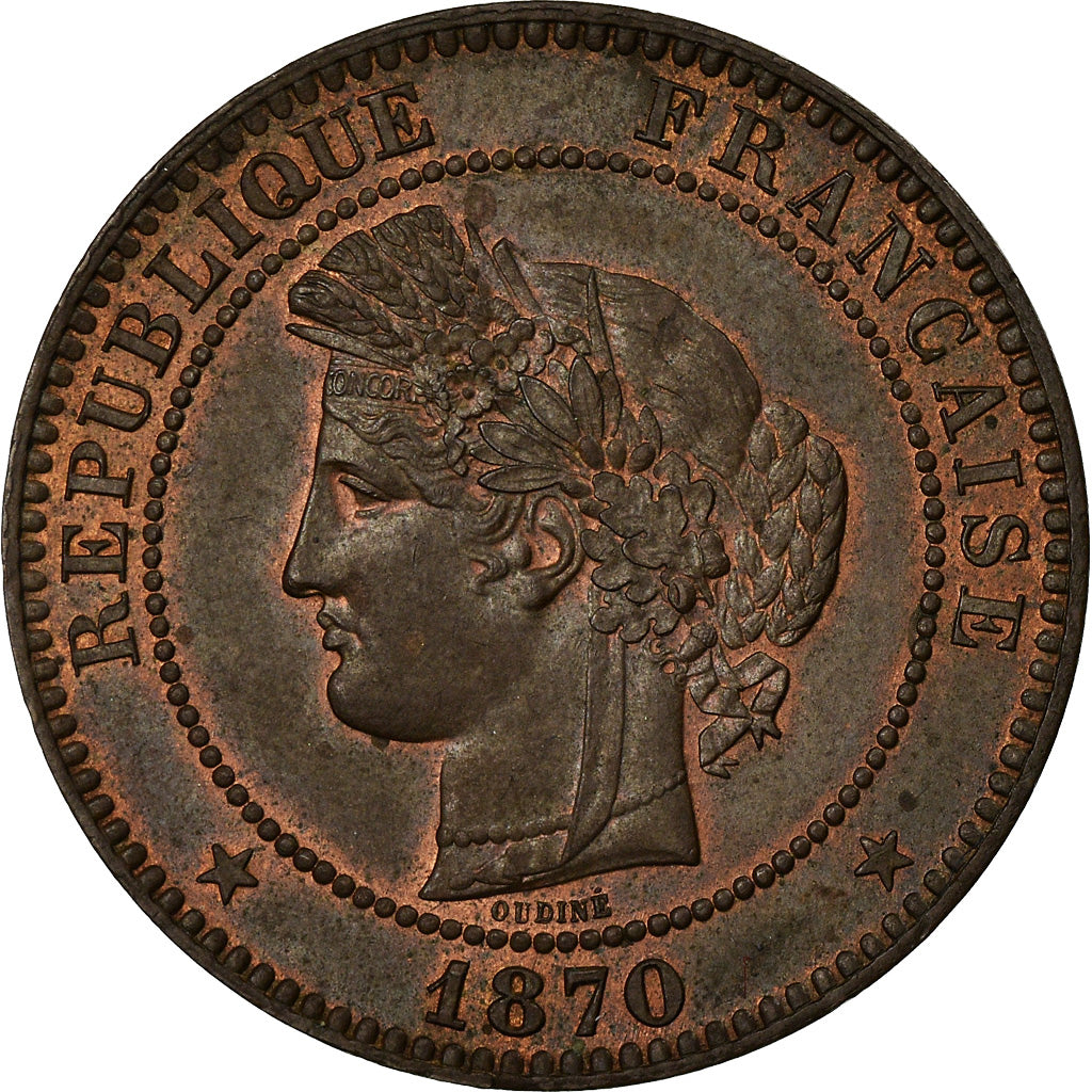 Munten, Frankrijk, Cérès, 10 Centimes, 1870, Paris, PR+, Bronze, KM:815.1