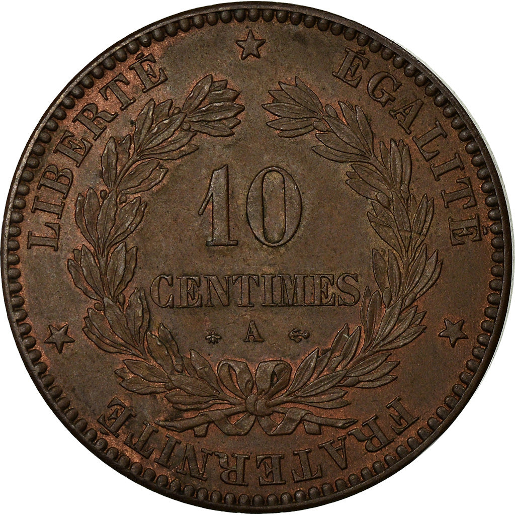Munten, Frankrijk, Cérès, 10 Centimes, 1870, Paris, PR+, Bronze, KM:815.1