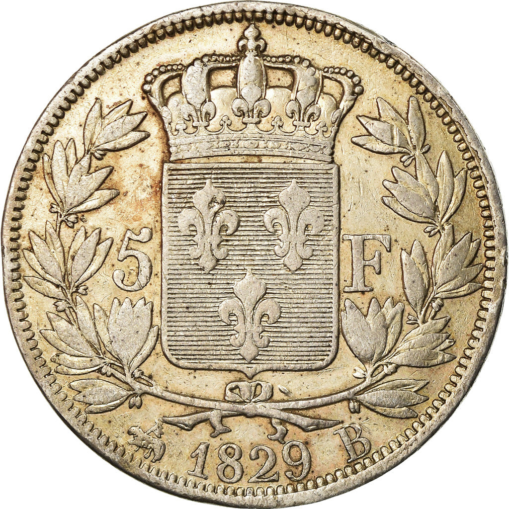 Coin, France, Charles X, 5 Francs, 1829, Rouen, EF(40-45), Silver, KM:728.2