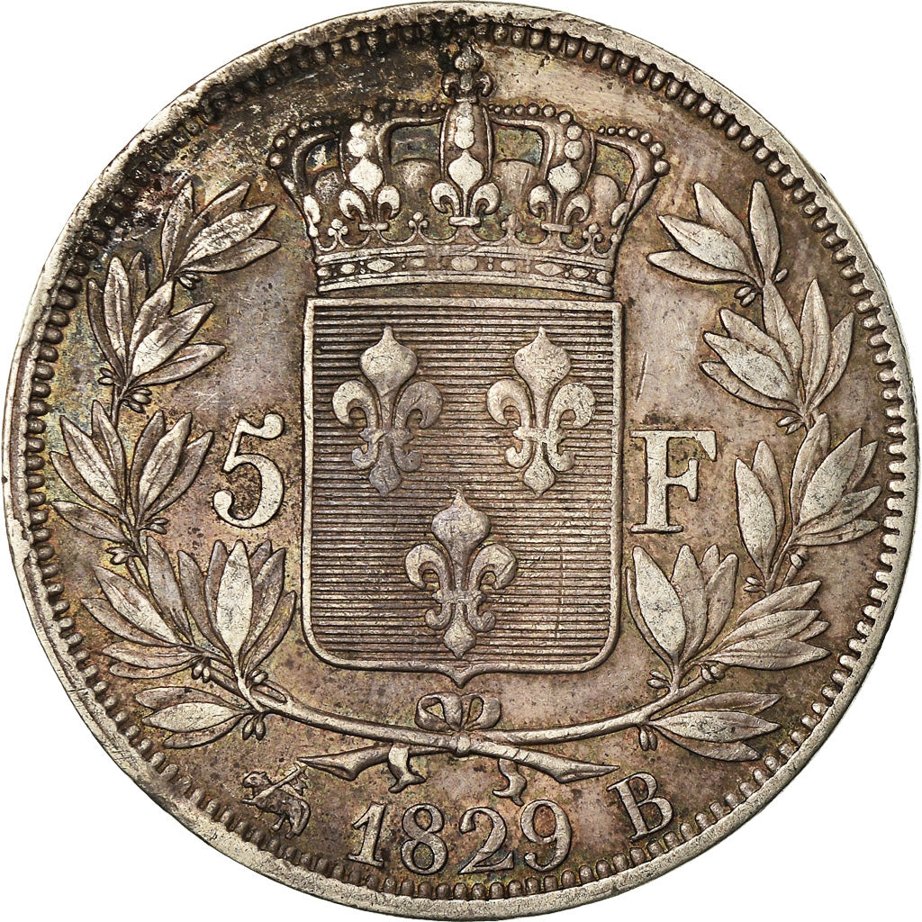 Coin, France, Charles X, 5 Francs, 1829, Rouen, EF(40-45), Silver, KM:728.2