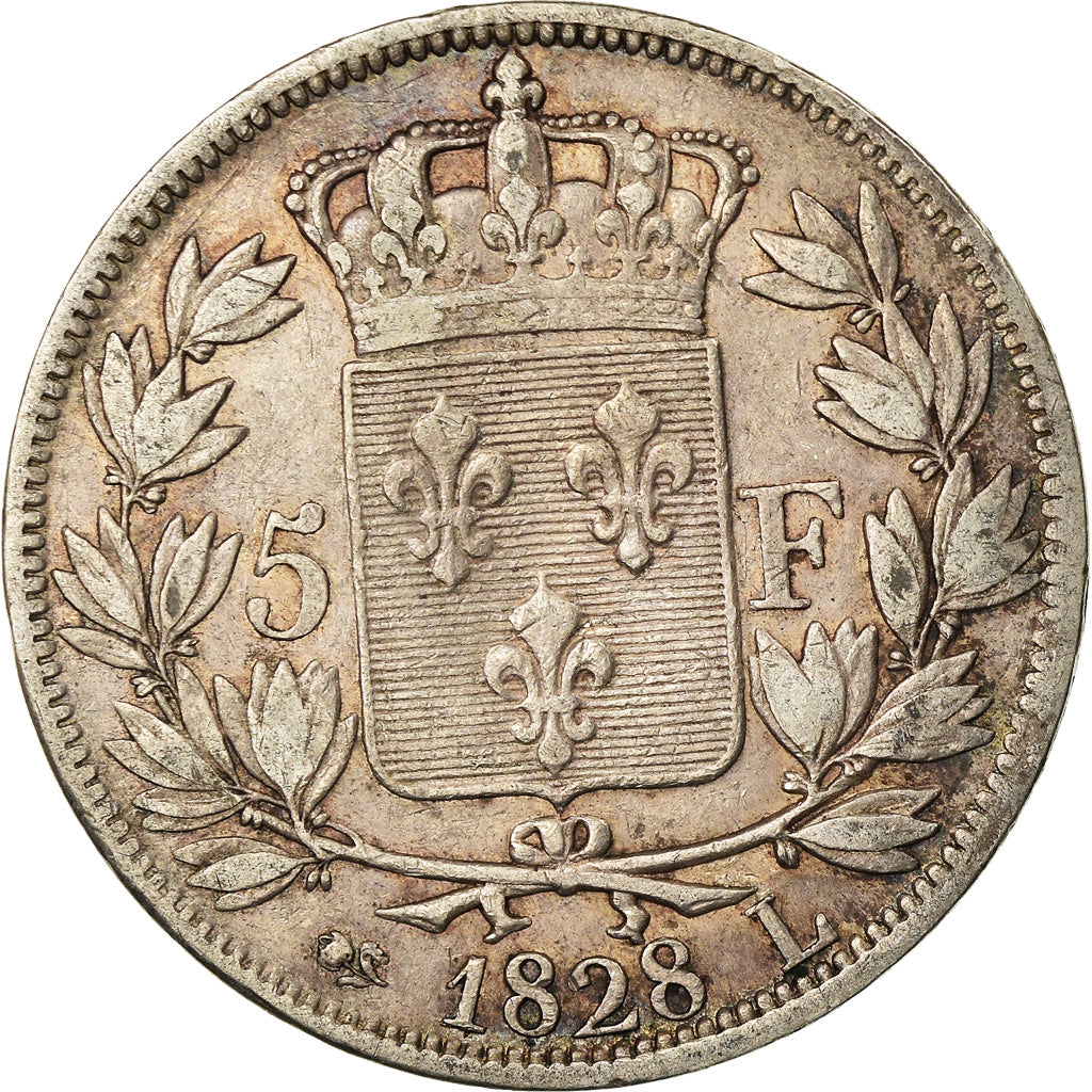 Coin, France, Charles X, 5 Francs, 1828, Bayonne, EF(40-45), Silver, KM:728.8