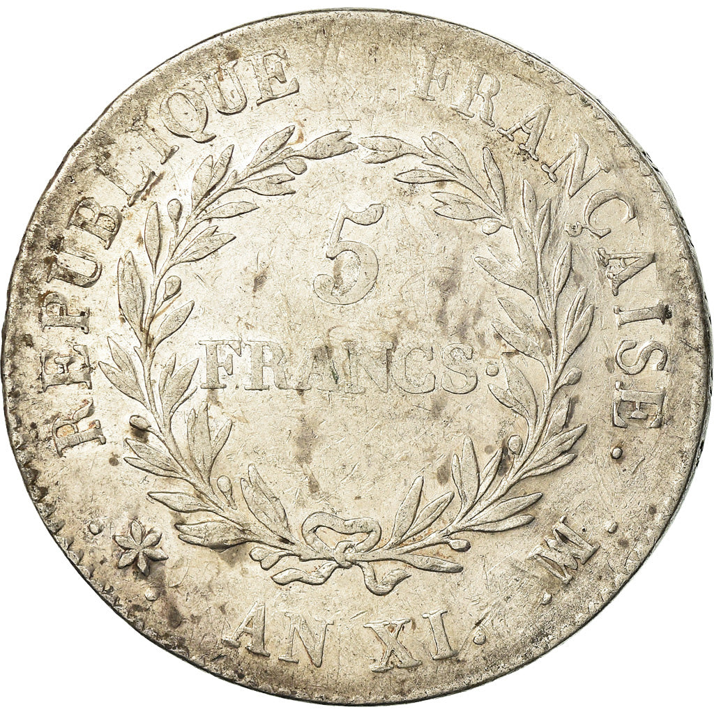 Coin, France, Napoleon I, 5 Francs, An XI, Marseille, EF(40-45), Silver