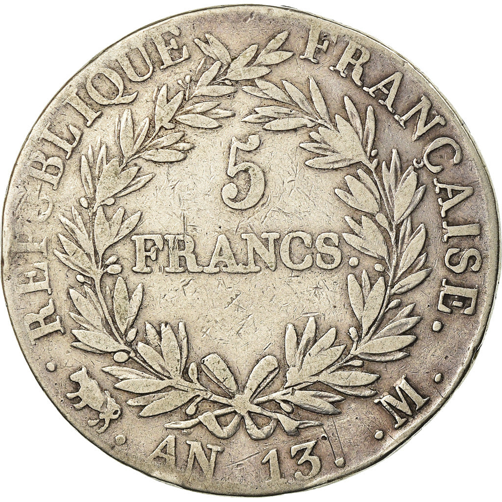 Moneta, Francja, Napoléon I, 5 Francs, AN 13, Toulouse, VF(30-35), Srebro