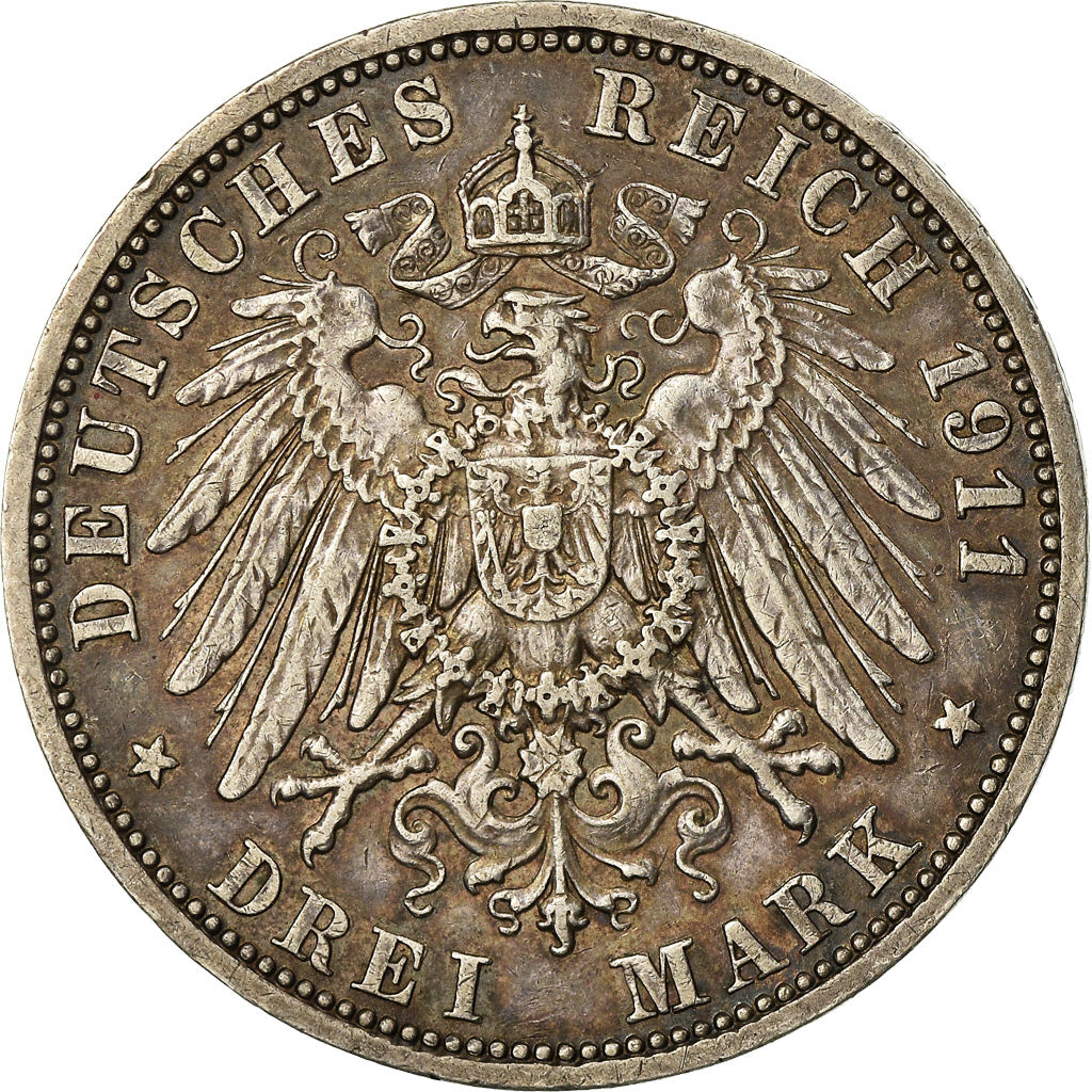 Coin, German States, PRUSSIA, Wilhelm II, 3 Mark, 1911, Berlin, EF(40-45)