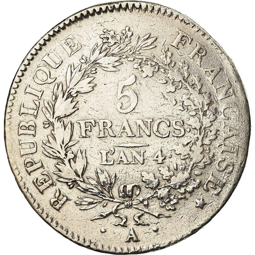 Monnaie, France, Union et Force, 5 Francs, AN 4, Paris, TB+, Argent