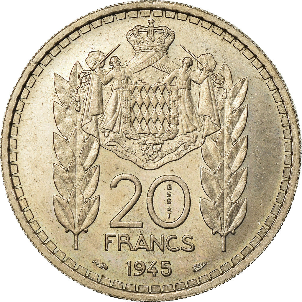Coin, Monaco, Louis II, 20 Francs, 1945, Paris, ESSAI, MS(60-62), Copper-nickel