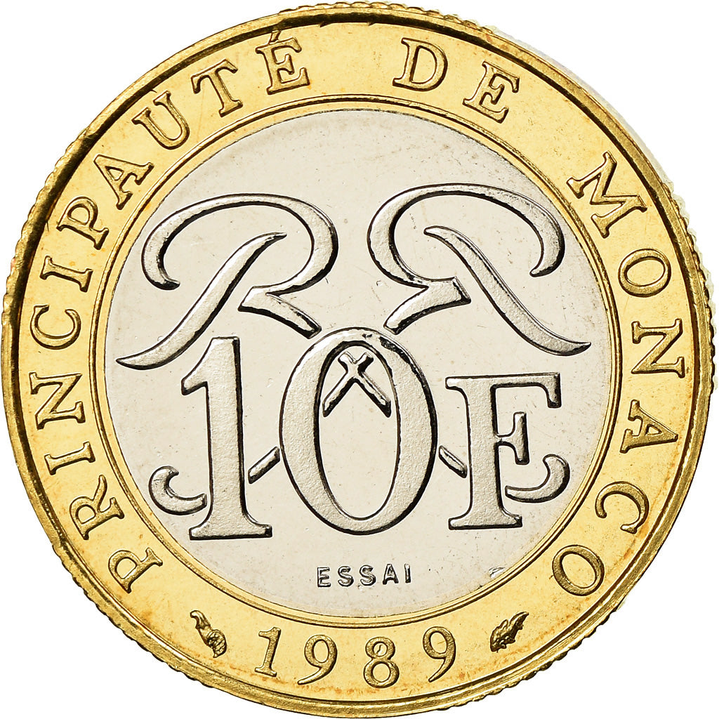 Coin, Monaco, Rainier III, 10 Francs, 1989, ESSAI, MS(63), Bi-Metallic, KM:163