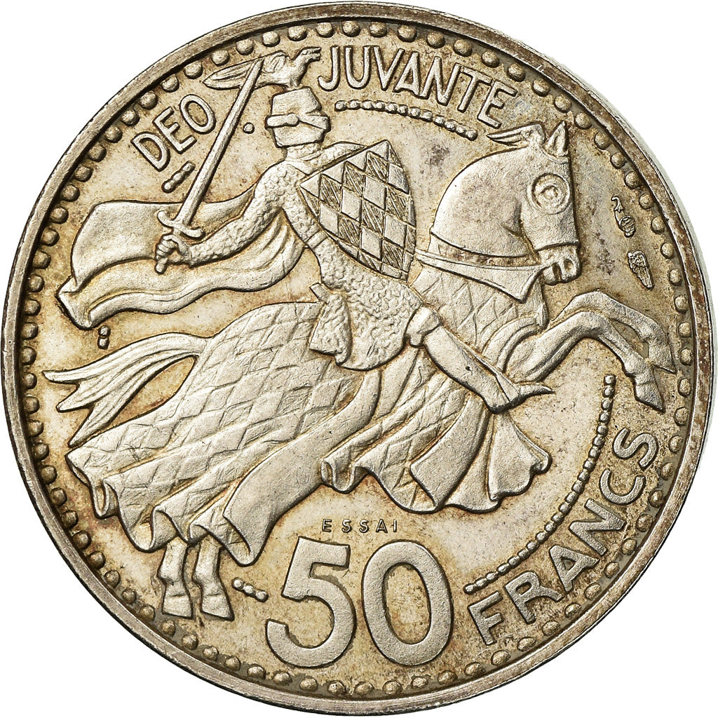 Coin, Monaco, Rainier III, 50 Francs, 1950, ESSAI, MS(60-62), Silver, KM:E31