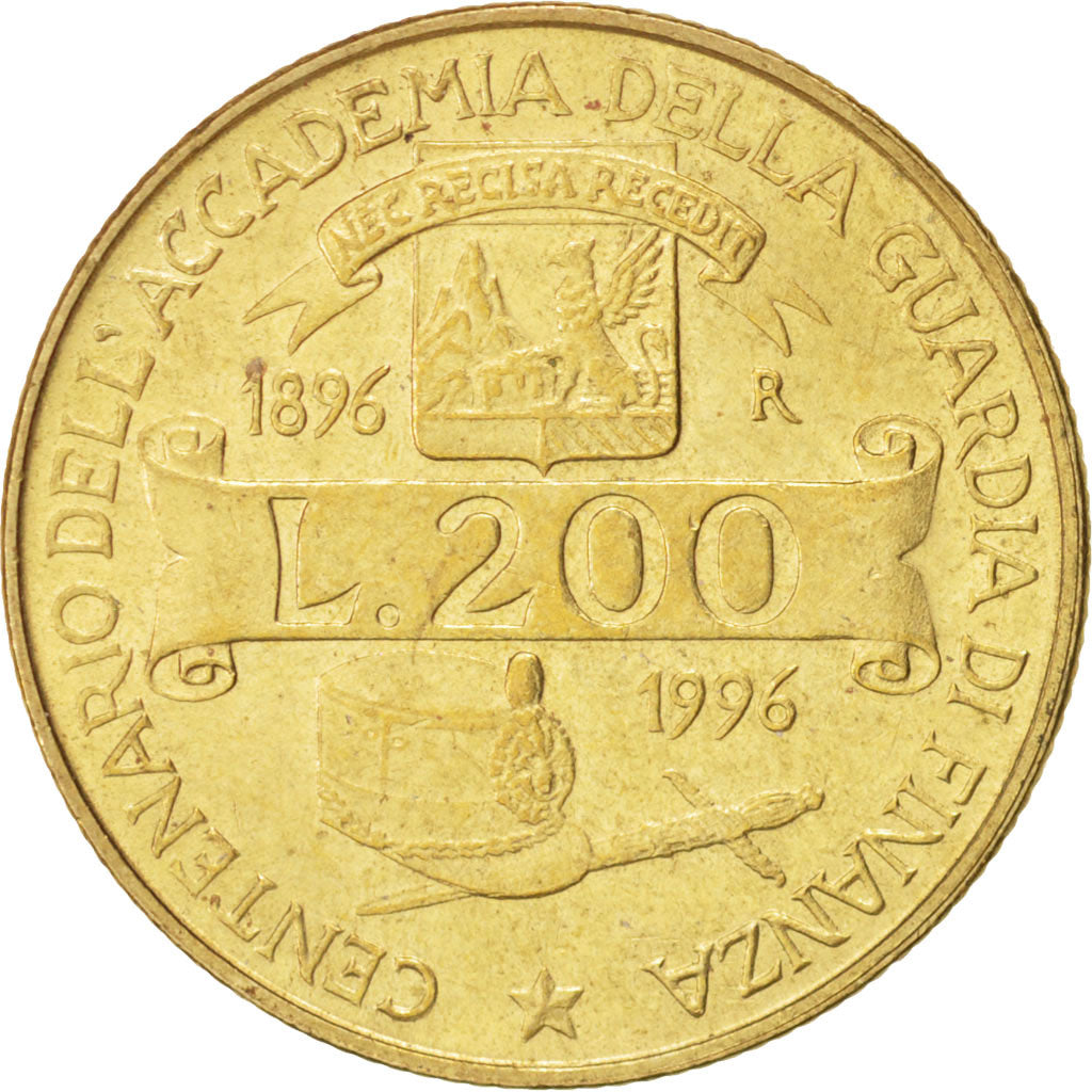 Coin, Italy, 200 Lire, 1996, Rome, MS(63), Aluminum-Bronze, KM:184