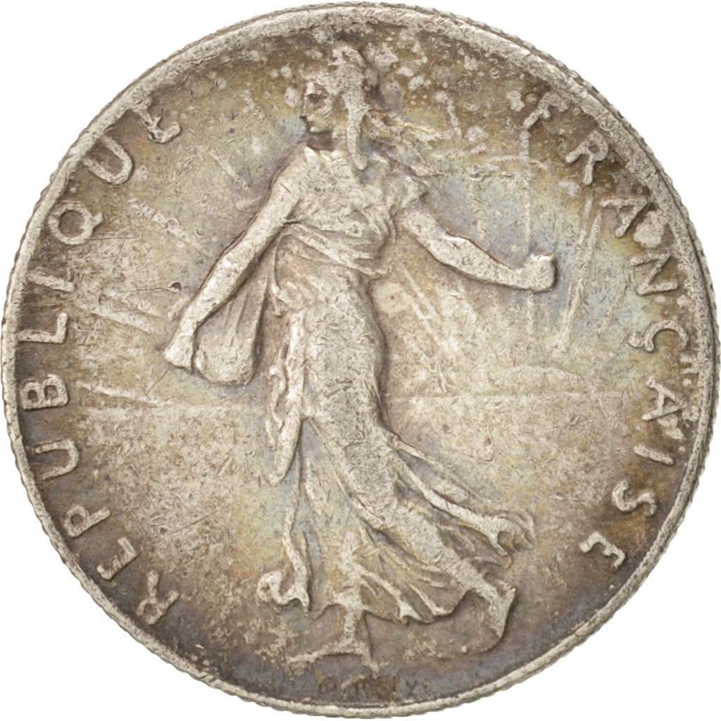 France, Semeuse, 50 Centimes, 1916, Silver, Toned, KM:854