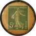 Moeda, França, Confiserie Socobas Biarritz, 5 Centimes, Timbre-Monnaie