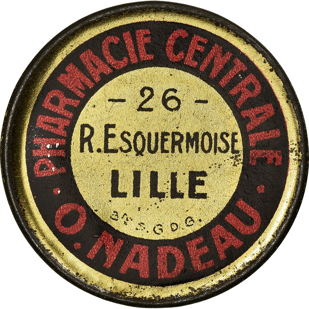 Coin, France, Pharmacie Centrale, Nadeau, Lille, 5 Centimes, Timbre-Monnaie