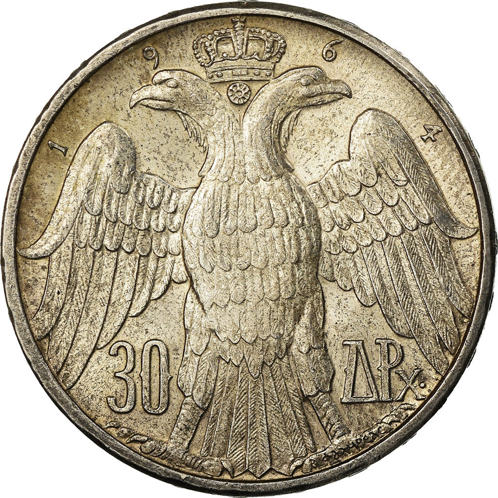 Coin, Greece, Constantine II, 30 Drachmai, 1964, AU(55-58), Silver, KM:87
