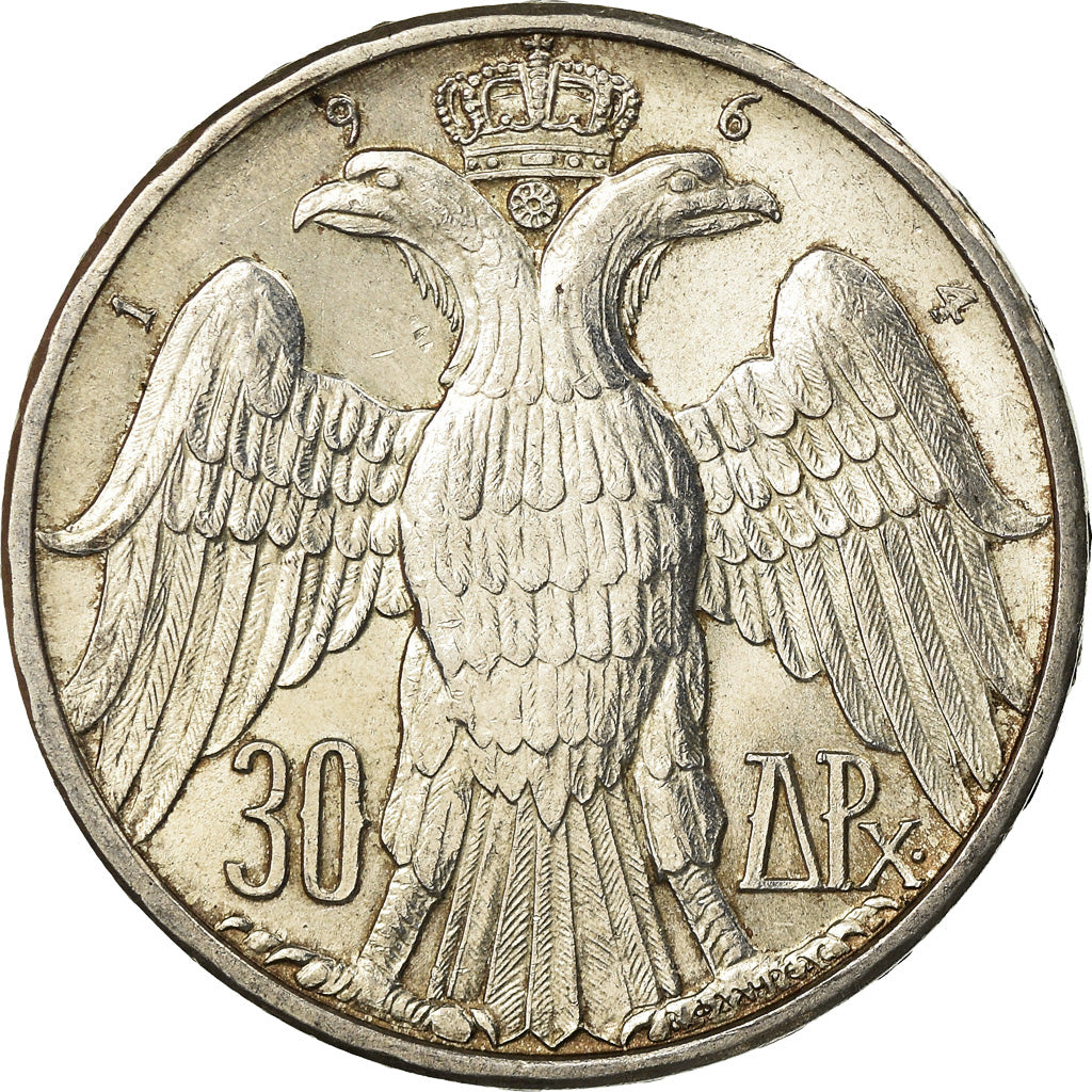 Coin, Greece, Constantine II, 30 Drachmai, 1964, AU(55-58), Silver, KM:87