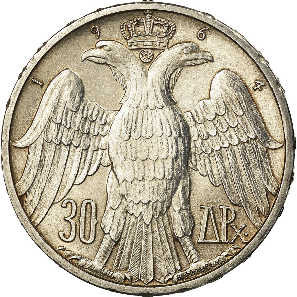 Coin, Greece, Constantine II, 30 Drachmai, 1964, AU(55-58), Silver, KM:87
