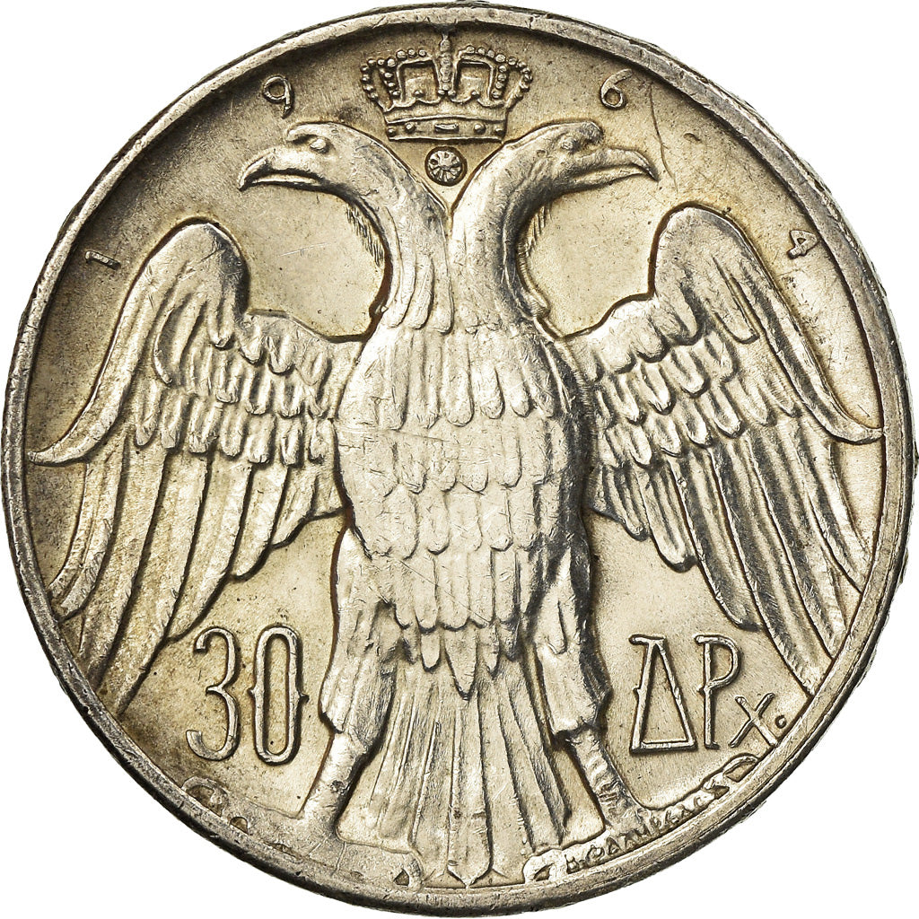 Coin, Greece, Constantine II, 30 Drachmai, 1964, AU(55-58), Silver, KM:87