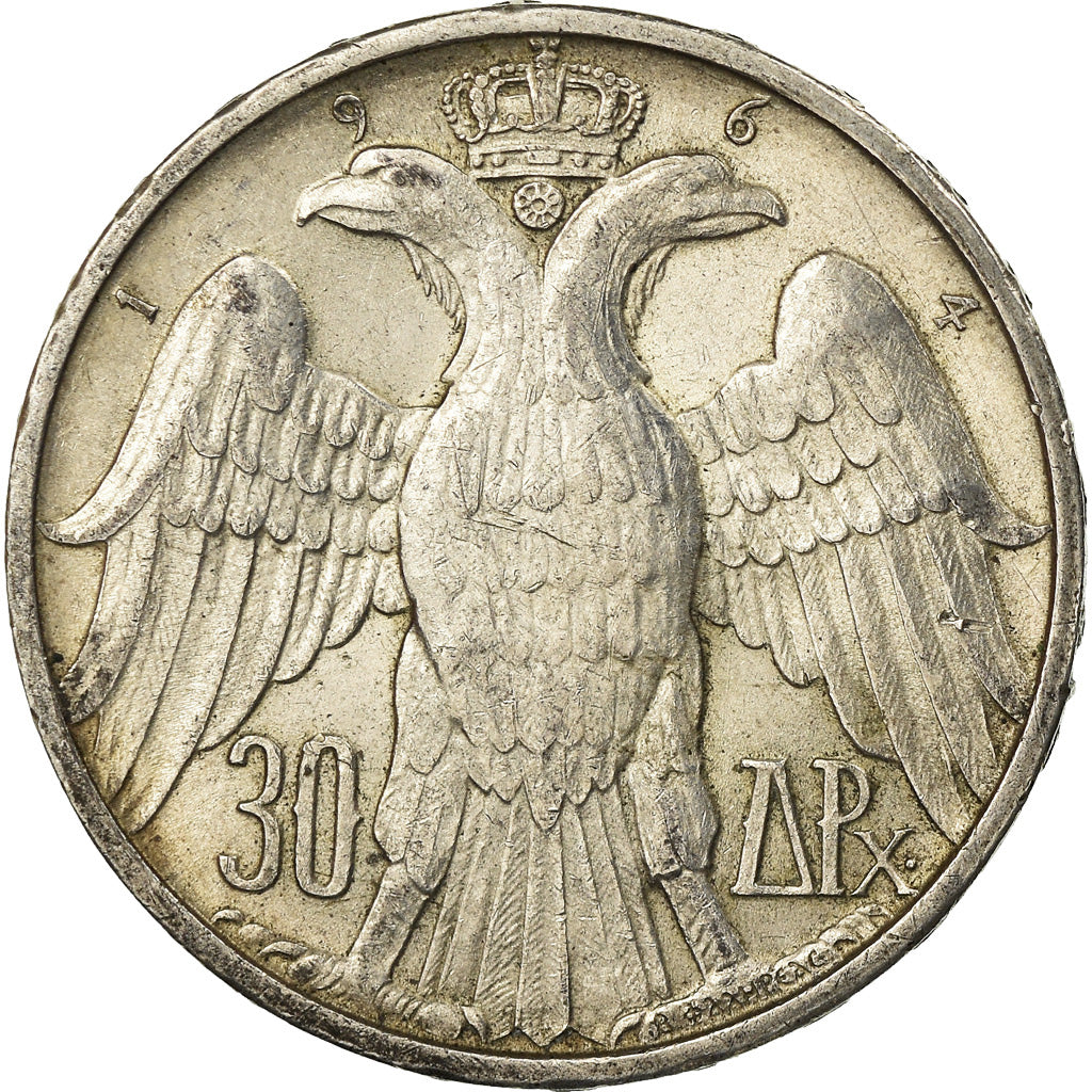 Coin, Greece, Constantine II, 30 Drachmai, 1964, AU(55-58), Silver, KM:87