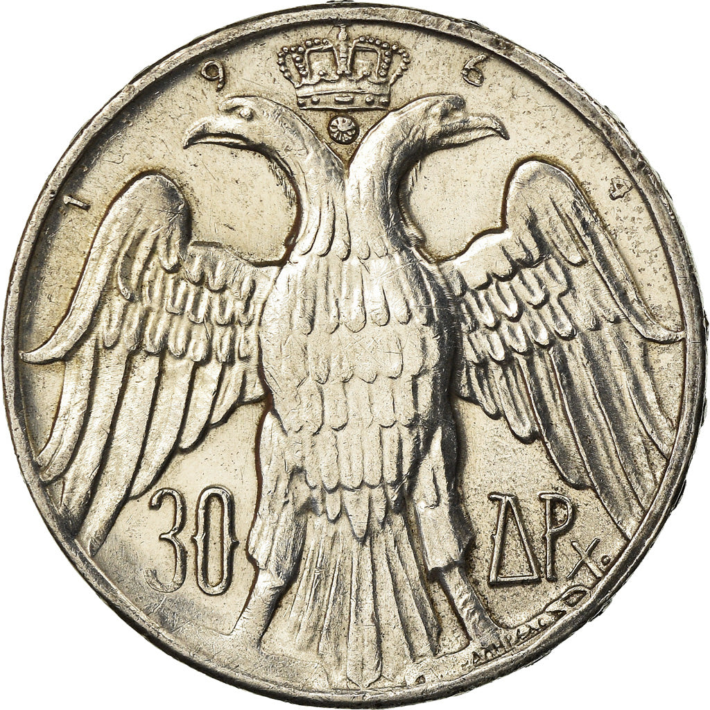 Coin, Greece, Constantine II, 30 Drachmai, 1964, AU(55-58), Silver, KM:87