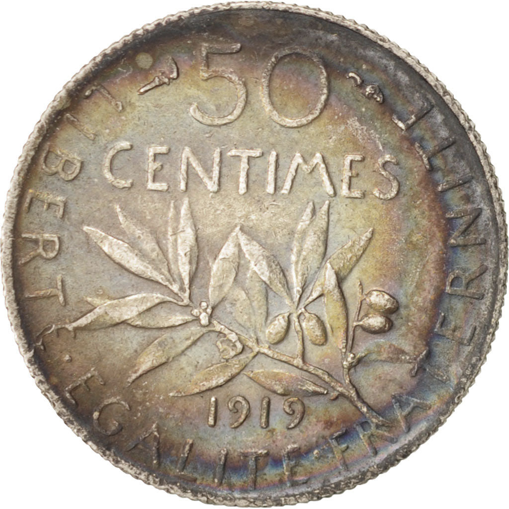Coin, France, Semeuse, 50 Centimes, 1919, Paris, EF(40-45), Silver, KM:854